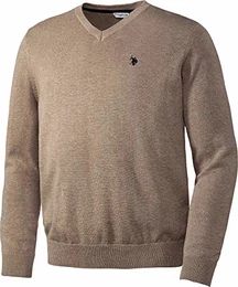 U.S. POLO ASSN. Herren Baumwoll-Pullover in Beige, aus 100% Baumwolle, V-Schnitt, mit lässigem Kastenschnitt, Herren Sweatshirt für Sommer & Winter, Gr. M - XXXL
