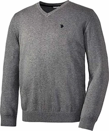 U.S. POLO ASSN. Herren Baumwoll-Pullover in Grau, aus 100% Baumwolle, V-Schnitt, mit lässigem Kastenschnitt, Herren Sweatshirt für Sommer & Winter, Gr. M - XXXL