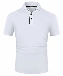 Poloshirt Herren Kurzarm Patchwork Sommer T-Shirt Men's Polo Shirt Baumwolle Weiß M
