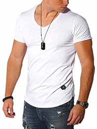 REHYPE Herren T-Shirt Kurzarm V-Neck Ausschnitt Oversize Basic S-110 Weiß M