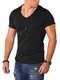 REHYPE Herren T-Shirt Kurzarm V-Neck Ausschnitt Oversize Basic S-110 Schwarz M