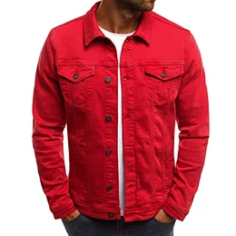 Herren Jeansjacke mit Knopfleiste klassisch Slim Fit - Rot - Groß
