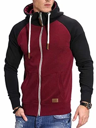 REHYPE Herren Raglan Sweat-Jacke Hoodie Sweat-Shirt mit Kordel und Kapuze SW-992 Weinrot M