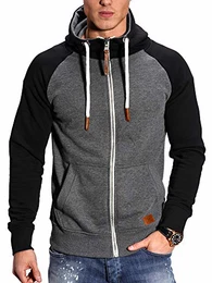 REHYPE Herren Raglan Sweat-Jacke Hoodie Sweat-Shirt mit Kordel und Kapuze SW-992 Dunkelgrau M