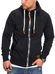REHYPE Herren Basic Sweat-Jacke Hoodie Sweat-Shirt mit Kordel und Kapuze SW-991 Schwarz M