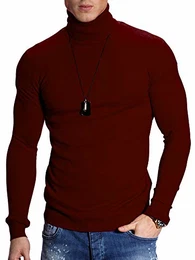 REHYPE Herren Rollkragen-Pullover Strickpullover Feinstrick Sweatshirt PU-711 Weinrot M