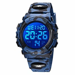 Digital Uhren für Kinder Jungen - 5 ATM Wasserdicht Sports Outdoor Digitaluhren Kinder Silikon Armbanduhr mit Wecker/Stoppuhr/LED-Licht/Stoßfest/Datum,Elektronische Kinderuhren Blau