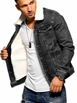 Rello & Reese Herren Jeansjacke mit Teddyfell Jacke M-4111 Schwarz