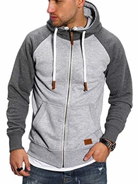 Herren Sweatjacke Hoodie Zip-Jacke Kapuzenpullover MT-7681 [Grau,