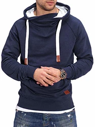 Rello & Reese Herren Hoodie High-Neck Kapuzenpullover Basic Sweatshirt (MT-7440) Navy (MT-7440)