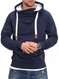 Herren Hoodie High-Neck Kapuzenpullover Basic Sweatshirt MT-7440 [Navy,