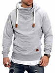 Rello & Reese Herren Hoodie High-Neck Kapuzenpullover Basic Sweatshirt (MT-7440) Grau (MT-7440)