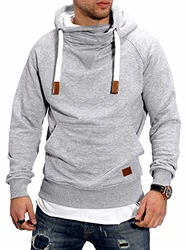 Rello & Reese Herren Hoodie High-Neck Kapuzenpullover Basic Sweatshirt (MT-7440) Grau (MT-7440)