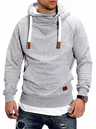 Herren Hoodie High-Neck Kapuzenpullover Basic Sweatshirt MT-7440 [Grau,