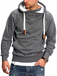 Herren Hoodie High-Neck Kapuzenpullover Basic Sweatshirt MT-7440 [Dunkelgrau, M]
