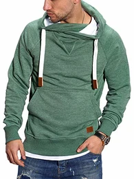 Herren Hoodie High-Neck Kapuzenpullover Basic Sweatshirt MT-7440 [Grün, M]