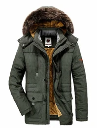 Yavero Winterjacke Herren Parka Gefüttert Baumwolle Mantel mit Pelzkragen Jacke Warm Outdoor Kapuzenjacke mit Fell Grün Medium