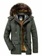 Yavero Winterjacke Herren Parka Gefüttert Baumwolle Mantel mit Pelzkragen Jacke Warm Outdoor Kapuzenjacke mit Fell Grün Medium