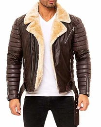 Herren Jacke Braun - RS008 PU - Silver Zipper M
