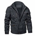 MAGCOMSEN Herren Militär Winterjacke Übergangsjacke mit Abnehmbarer Kapuze Bomberjacke Bikerjacke Parka mit Innenfleece Grau