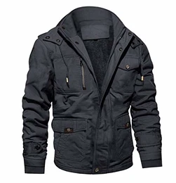 Herren Militär Jacke Winterjacke Warm Herrenjacke Übergangsjacke mit Abnehmbarer Kapuze Herren Bomberjacke Bikerjacke Dick Parka mit Innenfleece Grau M