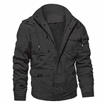 MAGCOMSEN Herren Militär Winterjacke Übergangsjacke mit Abnehmbarer Kapuze Bomberjacke Bikerjacke Parka mit Innenfleece Grau