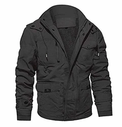 MAGCOMSEN Herren Militär Winterjacke Übergangsjacke mit Abnehmbarer Kapuze Bomberjacke Bikerjacke Parka mit Innenfleece Grau