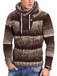 Herren Pullover Hoodie Grobstrick Jacke Strickjcake MT-7710 [Braun, M]