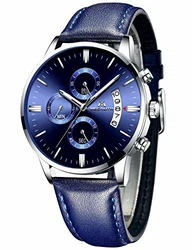 MEGALITH Herrenuhr Militär Chronographen Design Business Analog Uhren Blau