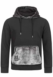 Herren Hoodie Kapuzenpullover Teddyfell Pullover Kunstfell Schwarz M