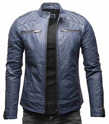 Crone Meo Herren Lederjacke Cleane Basic Echtleder Jacke Stahlblau
