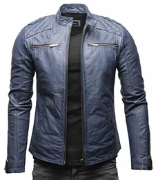 Meo Herren Lederjacke Cleane Basic Echtleder Jacke (M, Steel Blue (Rindsleder))