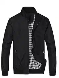Herren Bomberjacke Übergangsjacke mit Stehkragen Jacke Kurz Mantel für Business Freizeit Schwarz S