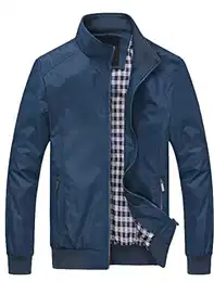 Herren Bomberjacke Übergangsjacke mit Stehkragen Jacke Kurz Mantel für Business Freizeit Blau M
