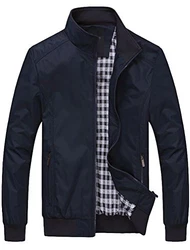 FTCayanz Herren Bomberjacke Übergangsjacke mit Stehkragen Jacke Kurz Mantel für Business Freizeit Dunkelblau