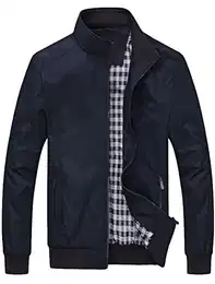 Herren Bomberjacke Übergangsjacke mit Stehkragen Jacke Kurz Mantel für Business Freizeit Dunkelblau M