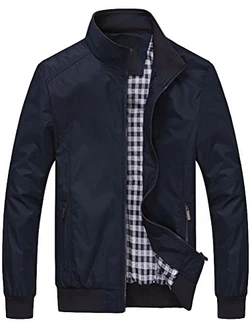 FTCayanz Herren Bomberjacke Übergangsjacke mit Stehkragen Jacke Kurz Mantel für Business Freizeit Dunkelblau
