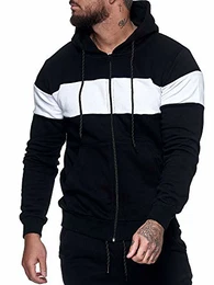 Herren Pullover Zip Jacke Sweatshirt Longsleeve Langarm Hoodie Modell H-1268 Schwarz Weiss L