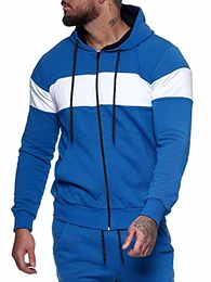Herren Pullover Zip Jacke Sweatshirt Longsleeve Langarm Hoodie Modell H-1268 Blau Weiss XS