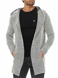 Moderner Unisex Strickmantel mit Kapuze Lässiger offener Cardigan für Alltag und Freizeit Beige M