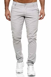Herren Chino Hose Regular Slim Fit Stretch Chunkyrayan MEL009-Grau-31/32