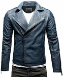 Crone Theo Herren Lederjacke Ecoleder Basic Biker Jacke Stahlblau