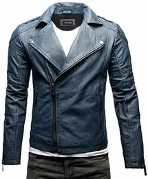Theo Herren Lederjacke Basic Biker Jacke aus weichem Rindsleder (L, Steel Blue (Rindsleder))