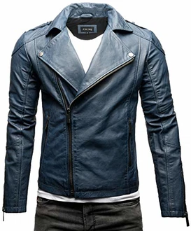 Crone Theo Herren Lederjacke Ecoleder Basic Biker Jacke Stahlblau
