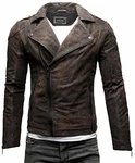 Crone Theo Herren Lederjacke Ecoleder Basic Biker Jacke Elephant