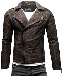 Theo Herren Lederjacke Basic Biker Jacke aus weichem Rindsleder (M, Elephant (Nubukleder))