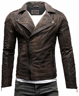 Crone Theo Herren Lederjacke Ecoleder Basic Biker Jacke Elephant