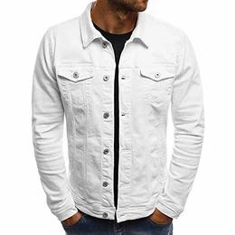 Herren Jeansjacke Jacke Hoodie Strickjacke Kapuzenpullover Vintage Jeans Jacke (L(EU M), Weiß 1)