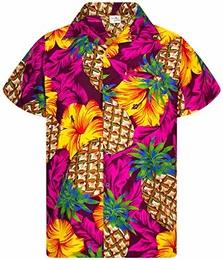 Funky Hawaiihemd, Kurzarm, Pineapple Hibiscus, Pink, M