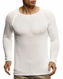 Herren Pullover Warmer Strickpullover mit Rundhals-Ausschnitt für Männer Pulli für Winter LN7205 M Ecru